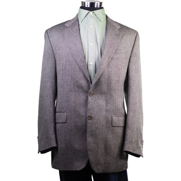 Chaps Ralph Lauren Mens 42 Beige Lambswool herringbone Blazer Coat Suit Jacket - Picture 2 of 12